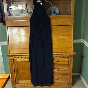 Everly Navy Pleated Racerback Lined Maxi Dress Classic Formal Size Small